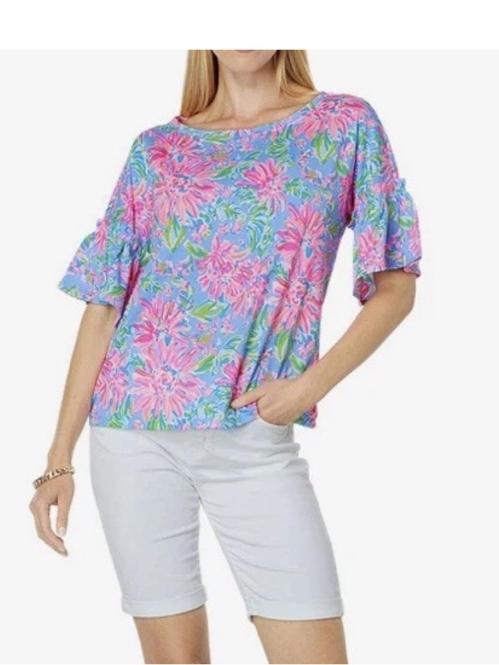 Lilly Pulitzer Ziva Blue Peri Sunrise Bay with Flutter Sleeves NWT - Picture 3 of 9